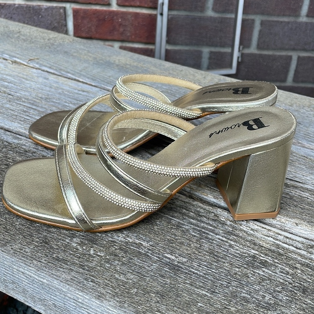 Browns | Made in Italy | Gold Metallic | Bling |Strappy | SlipOn |Heels |Size 38